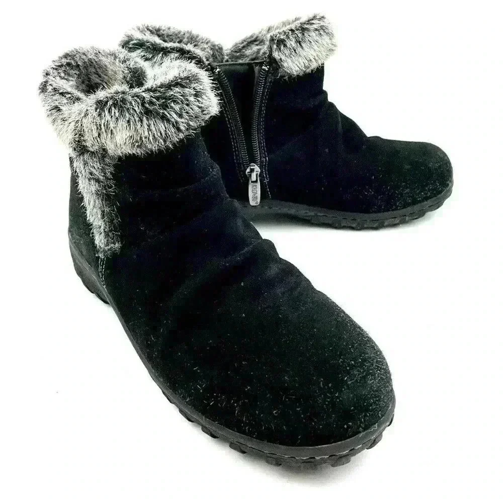 Black Faux Fur Suede Zip Ankle Boots Women’s US Size 7 Khombu